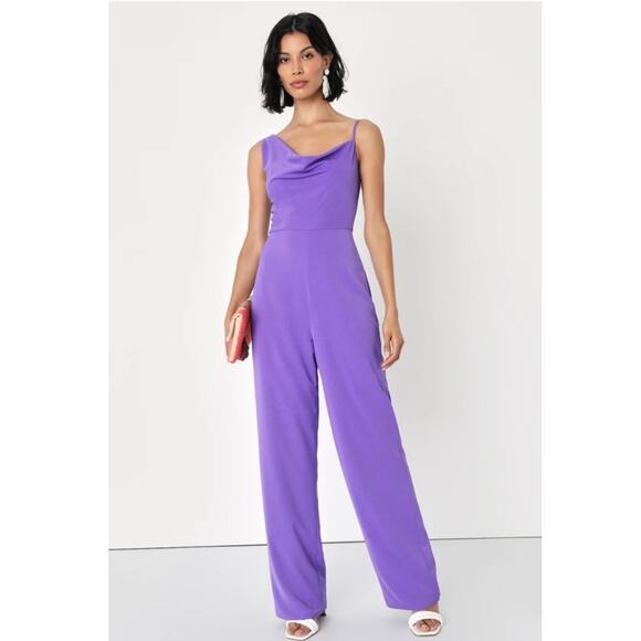Lulus Alluring Extravagance Purple Asymmetrical Cowl Neck Jumpsuit Size XL NWT - Picture 1 of 8